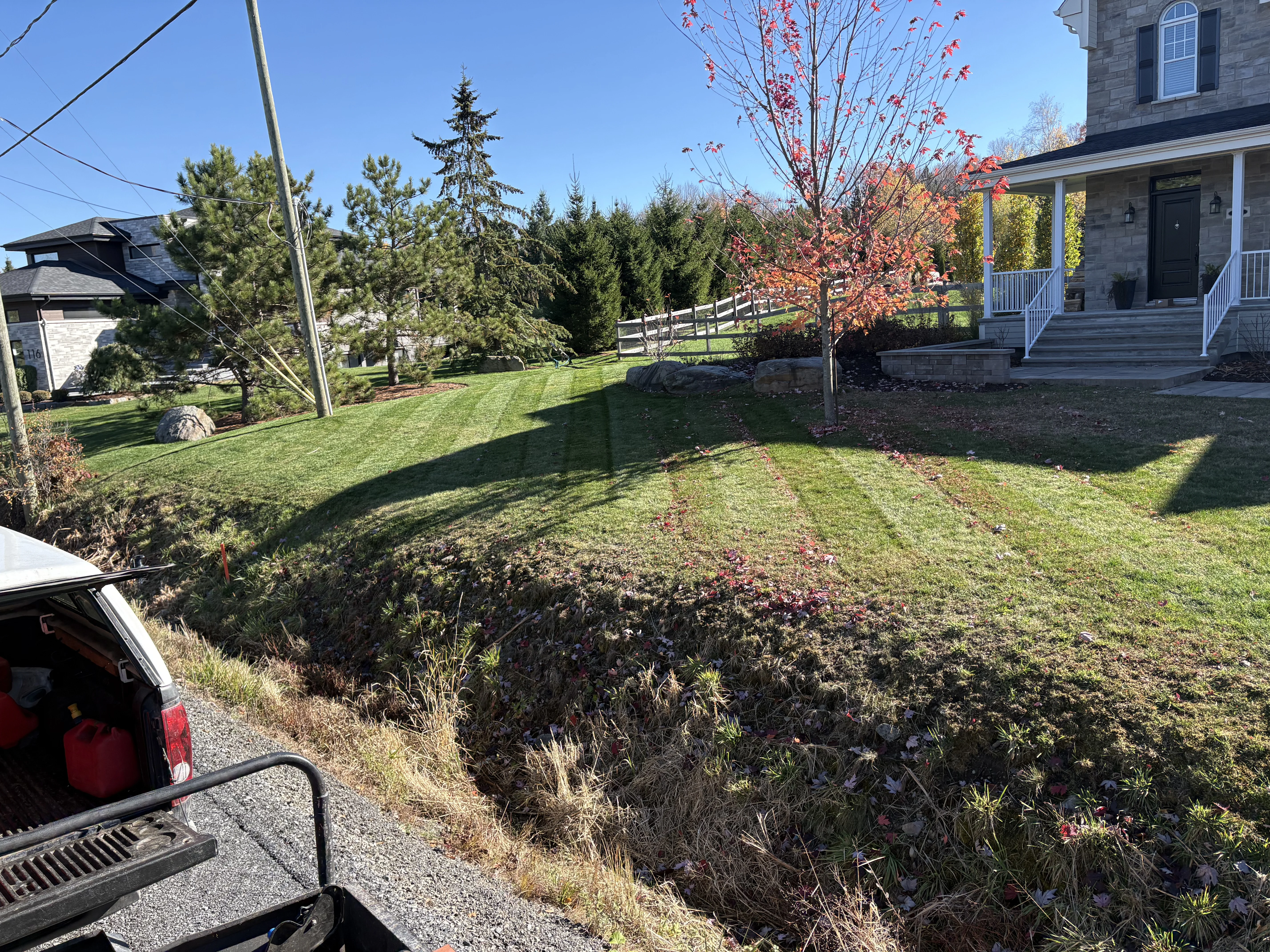 Ramassage saisonnier des feuilles sur un terrain résidentiel